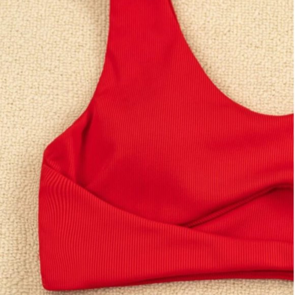 Brand New Ribbed Cut Out Bikini in Red - Picture 4 of 5